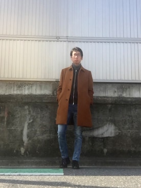 「HARUTA」｜「アイテム（ステンカラーコート）」を使った、Yujinさん（メンズ・170cm）の春コーディネート
