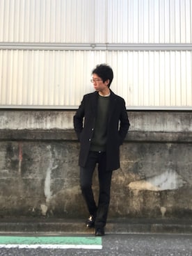 「HARUTA」｜「アイテム（チェスターコート）」を使った、Yujinさん（メンズ・170cm）の冬コーディネート