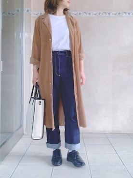 「ロールアップ」｜「アイテム（シャツワンピース）」を使った、酢豚さん（レディース・158cm）の夏コーディネート