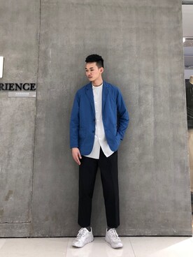 「initial（イニシャル）のアイテム（テーラードジャケット）」を使った、Hugo さん（メンズ・178cm）の春コーディネート