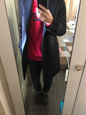 「KENZO（ケンゾー）のアイテム（トップス、レッド系）」を使った、ほりさん（メンズ・166cm）の冬コーディネート