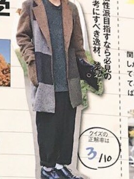 「HARRIS TWEED（ハリスツイード）のアイテム（チェスターコート、ブラウン系）」を使った、ほりさん（メンズ・166cm）の冬コーディネート