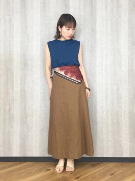 「A part by（アパートバイ）のR/Lセミフレアロングスカート 830726（スカート）」を使った、kahoさん（レディース・156cm）の春コーディネート