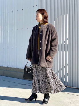 「アパートバイローリーズ」｜「アイテム（ノーカラーコート）」を使った、kahoさん（レディース・156cm）の冬コーディネート