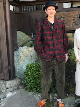 「アイテム（ローファー、オレンジ系）」を使った、masayukiさん（メンズ・175cm）の秋コーディネート