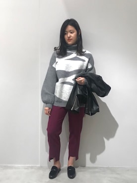 「pants」｜「アイテム（ライダースジャケット）」を使った、CIROIさん（レディース・163cm）の秋コーディネート