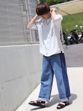 サイドラインワイドパンツを使ったメンズ人気ファッションコーディネート Wear