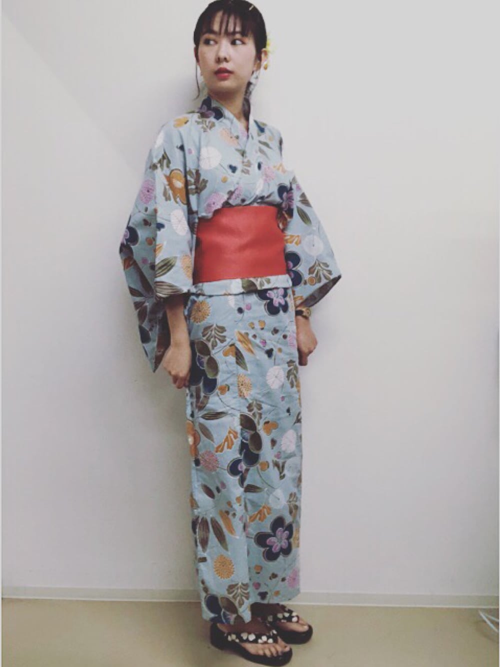 「浴衣、夏、水色、浴衣　水色、浴衣DAY、仕事コーデ」｜「Apte&nineのアイテム（浴衣、ブルー系）」を使った、ほそかわこはるさん（レディース・163cm）の夏コーディネートの1枚目の写真