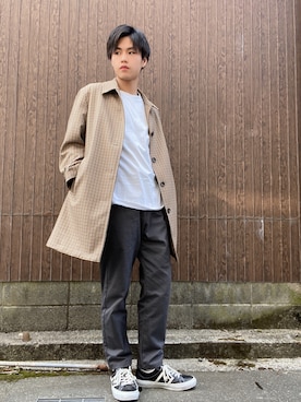「アイテム（ステンカラーコート）」を使った、Right-on  よしきさん（メンズ・175cm）の春コーディネート