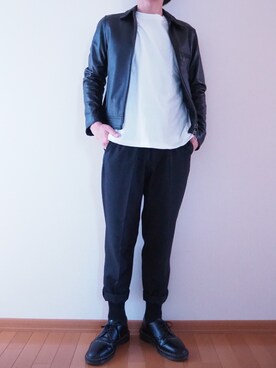 「UNIQLO U」｜「アイテム（ライダースジャケット）」を使った、Right-on  よしきさん（メンズ・175cm）の春コーディネート