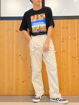 「ホワイトパンツ」｜「アイテム（サロペット/オーバーオール）」を使った、Right-on  よしきさん（メンズ・175cm）の夏コーディネート