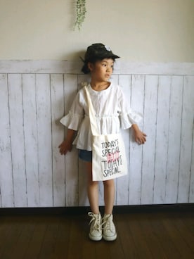 「TODAY'S SPECIAL（トゥデイズスペシャル）のアイテム（ショルダーバッグ）」を使った、yuuu_soooさん（キッズ・110cm）の夏コーディネート