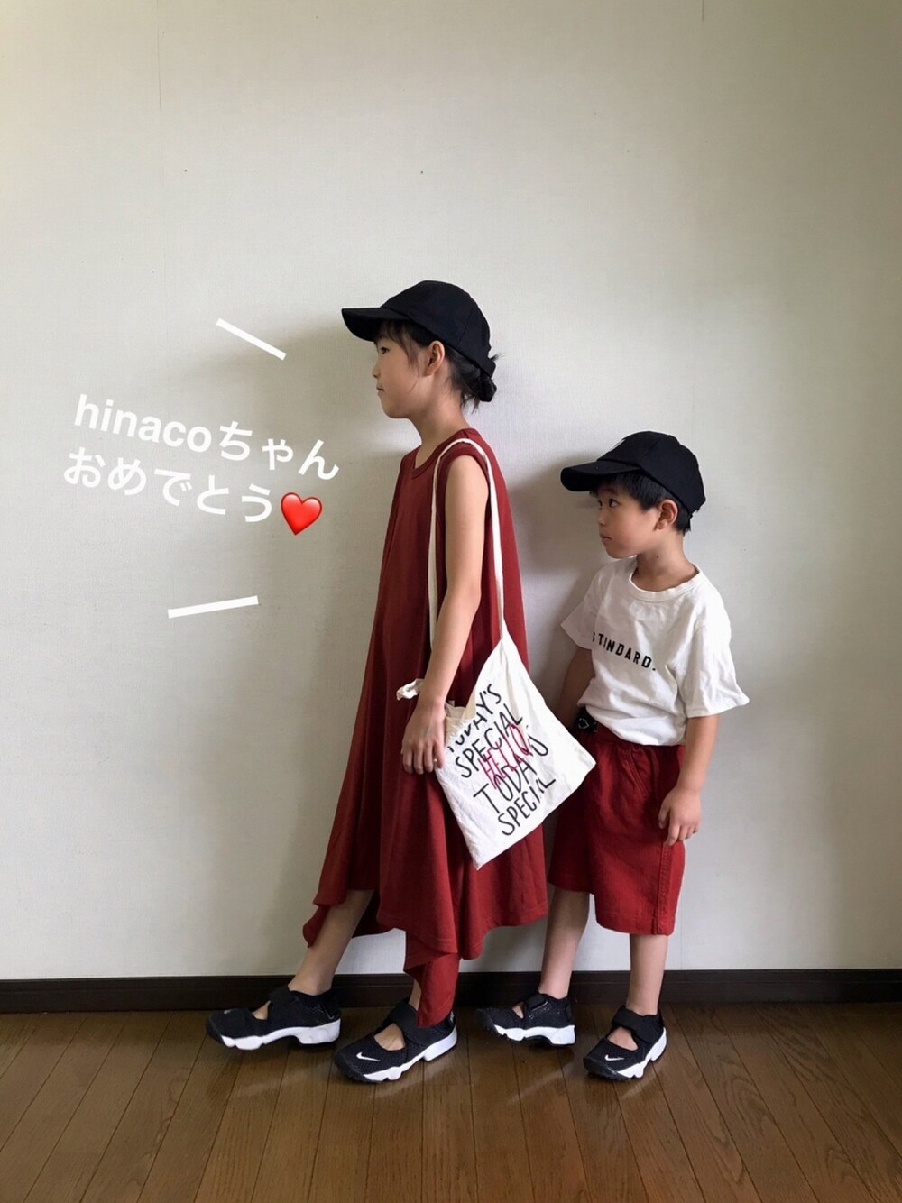 「令和元年ひな祭り、キッズコーデ、リンクコーデ、夏、お誕生日おめでとう！、ひなこちゃんお誕生日おめでとう、姉弟、ブランシェス、ブランシェスコーデ、ワンピース」｜「BRANSHESのノースリーブワンピース（ワンピース、レッド系）」を使った、yuuu_soooさん（キッズ・120cm）の夏コーディネートの1枚目の写真