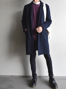 「MHL.」｜「アイテム（チェスターコート）」を使った、ダイスケさん（メンズ・173cm）の秋コーディネート