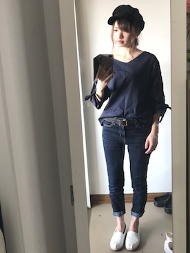 「マリン」｜「アイテム（スリッポン）」を使った、yuriさん（レディース・152cm）の秋コーディネート