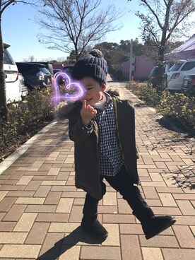 「babyGAP（babyGAP）のアイテム（モッズコート）」を使った、kiraraさん（キッズ・90cm）の冬コーディネート