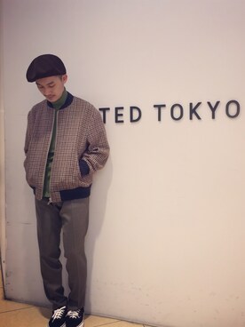 「UNITED TOKYO（ユナイテッドトウキョウ）のアイテム（ハンチング/ベレー帽）」を使った、Yamamotoさん（メンズ・172cm）の秋コーディネート
