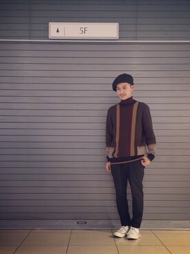 「UNITED TOKYO（ユナイテッドトウキョウ）のアイテム（ハンチング/ベレー帽）」を使った、Yamamotoさん（メンズ・172cm）の秋コーディネート