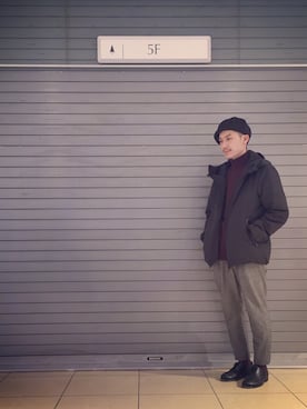 「UNITED TOKYO（ユナイテッドトウキョウ）のアイテム（ハンチング/ベレー帽）」を使った、Yamamotoさん（メンズ・172cm）の冬コーディネート