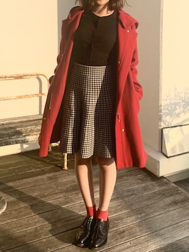 「赤コーデ」｜「アイテム（その他アウター）」を使った、kaoさん（レディース・163cm）の秋コーディネート