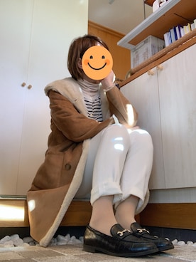 「フレンチカジュアル」｜「アイテム（ムートンコート）」を使った、M☺︎さん（レディース・163cm）の冬コーディネート