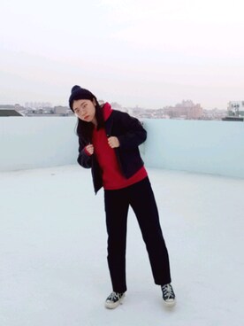 「lativ（ラティーヴ）のアイテム（パーカー、グレー系）」を使った、mёiiiii さん（レディース・154cm）の冬コーディネート