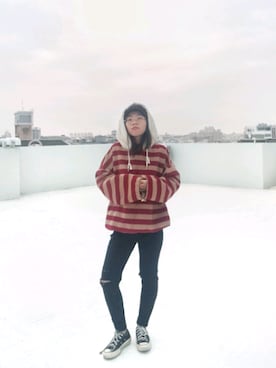 「QUEEN SHOP（クイーンショップ）のアイテム（トップス、レッド系）」を使った、mёiiiii さん（レディース・154cm）の冬コーディネート