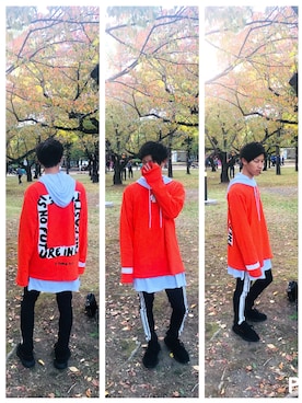 「jiggys shop（ジギーズショップ）のアイテム（パーカー）」を使った、しらぽんさん（メンズ・168cm・20代）の秋コーディネート