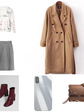 「アイテム（ブーティ、レッド系）」を使った、Janeさん（レディース・170cm）の冬コーディネート