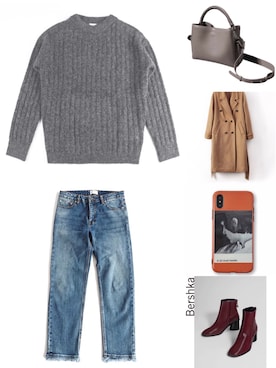 「アイテム（ブーティ、レッド系）」を使った、Janeさん（レディース・170cm）の冬コーディネート