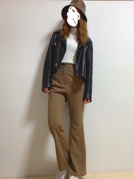 「ママファッション」｜「アイテム（ライダースジャケット）」を使った、suzuさん（レディース・164cm）の秋コーディネート