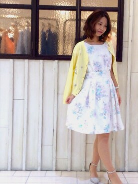 「WILLSELECTION（ウィルセレクション）のアイテム（カーディガン/ボレロ、イエロー系）」を使った、mnmyさん（レディース・156cm）の春コーディネート