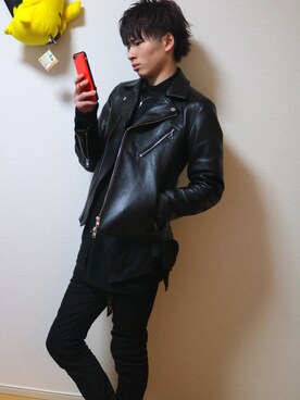 「シャリーフ(SHAREEF)」｜「アイテム（ライダースジャケット）」を使った、つばにゃんさん（メンズ・170cm）の春コーディネート