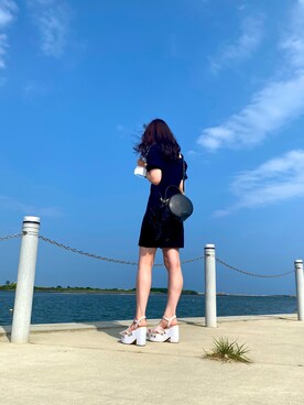 「Honey Salon（ハニーサロン）のグリッタークロスサンダル（サンダル、その他）」を使った、れなさん（レディース・161cm）の夏コーディネート