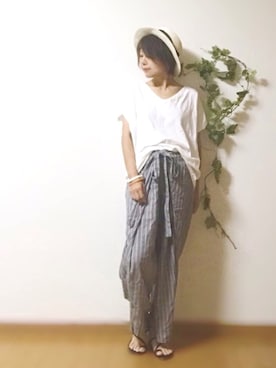 「ナチュラル」｜「アイテム（ビーチサンダル）」を使った、まゆ❤︎さん（レディース・155cm）の夏コーディネート