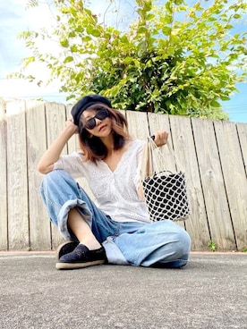 「スカラップ」｜「アイテム（スリッポン）」を使った、まゆ❤︎さん（レディース・156cm）の夏コーディネート