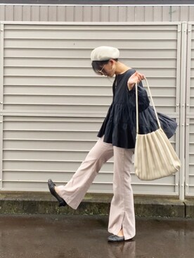「プリーツバッグ」｜「アイテム（帽子）」を使った、まゆ❤︎さん（レディース・156cm）の秋コーディネート