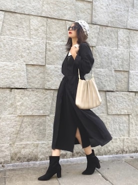 「シアーワンピース」｜「アイテム（ハンチング/ベレー帽）」を使った、まゆ❤︎さん（レディース・156cm）の秋コーディネート