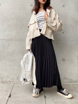 「Honeys」｜「アイテム（デニムジャケット）」を使った、まゆ❤︎さん（レディース・156cm）の春コーディネート