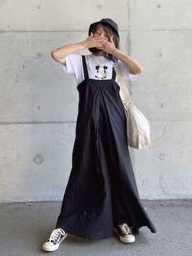 「ミッキーT」｜「アイテム（オールインワン・サロペット）」を使った、まゆ❤︎さん（レディース・156cm）の春コーディネート