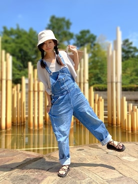 「EDWIN」｜「アイテム（サロペット/オーバーオール）」を使った、まゆ❤︎さん（レディース・156cm）の夏コーディネート