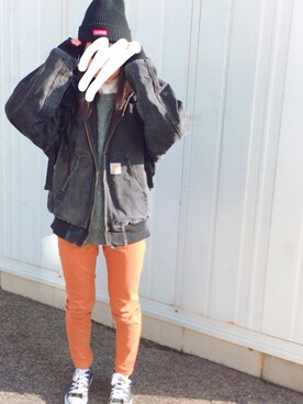 「Carhartt（カーハート）のアイテム（ブルゾン）」を使った、Raimuさん（レディース・157cm）の冬コーディネート