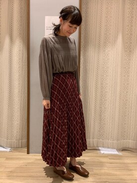 「earth music&ecology（アースミュージックアンドエコロジー）のアコーディオンプリーツスカート ＊（スカート）」を使った、satomikamoさん（レディース・162cm）の秋コーディネート
