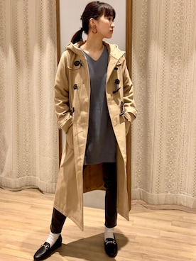 「earth music&ecology（アースミュージックアンドエコロジー）のアイテム（ダッフルコート）」を使った、satomikamoさん（レディース・162cm）の秋コーディネート