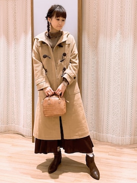 「earth music&ecology（アースミュージックアンドエコロジー）のアイテム（ダッフルコート）」を使った、satomikamoさん（レディース・162cm）の秋コーディネート