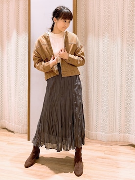 「ワッシャースカート」｜「アイテム（ブルゾン）」を使った、satomikamoさん（レディース・162cm）の秋コーディネート