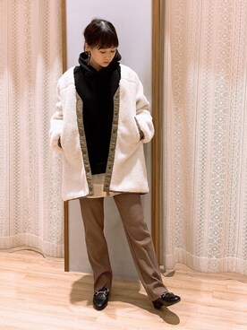 「earth music&ecology（アースミュージックアンドエコロジー）のリバーシブルノーカラーブルゾン ＊（ブルゾン）」を使った、satomikamoさん（レディース・162cm）の冬コーディネート