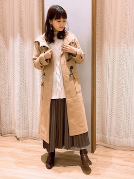 「earth music&ecology（アースミュージックアンドエコロジー）のアイテム（ダッフルコート）」を使った、satomikamoさん（レディース・162cm）の冬コーディネート