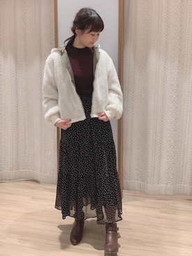 「ドットスカート」｜「アイテム（ブルゾン）」を使った、satomikamoさん（レディース・162cm）の冬コーディネート