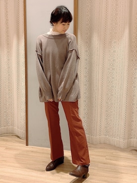「センタープレスパンツ」｜「アイテム（ブーツ）」を使った、satomikamoさん（レディース・162cm）の冬コーディネート